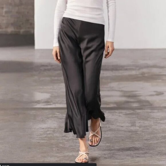 NWT ZARA SATIN EFFECT MIDI SKIRT ZW COLLECTION GRAY - Picture 1 of 6
